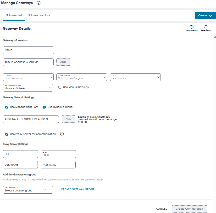 Gateway Network Configuration