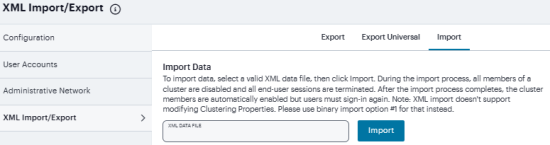 Import XML File Configuration Page