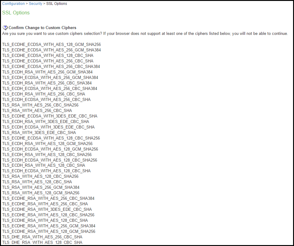 depicts Confirming Custom Ciphers