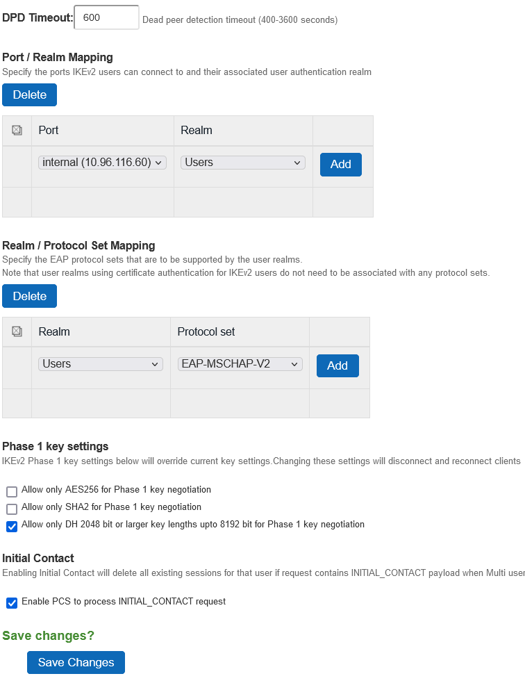 IKEv2 Configuration for EAP-TLS