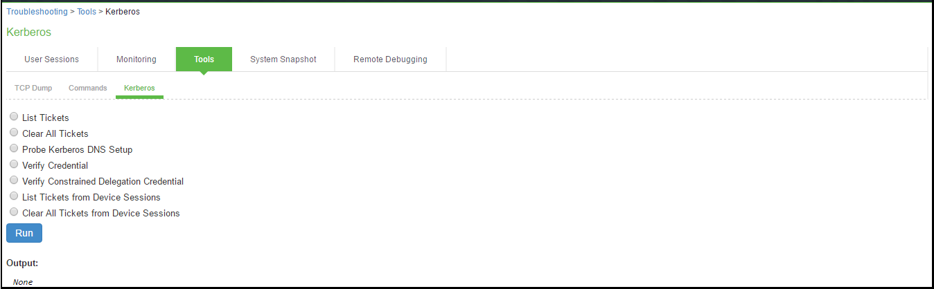 Kerberos Debugging Utility Configuration Page 