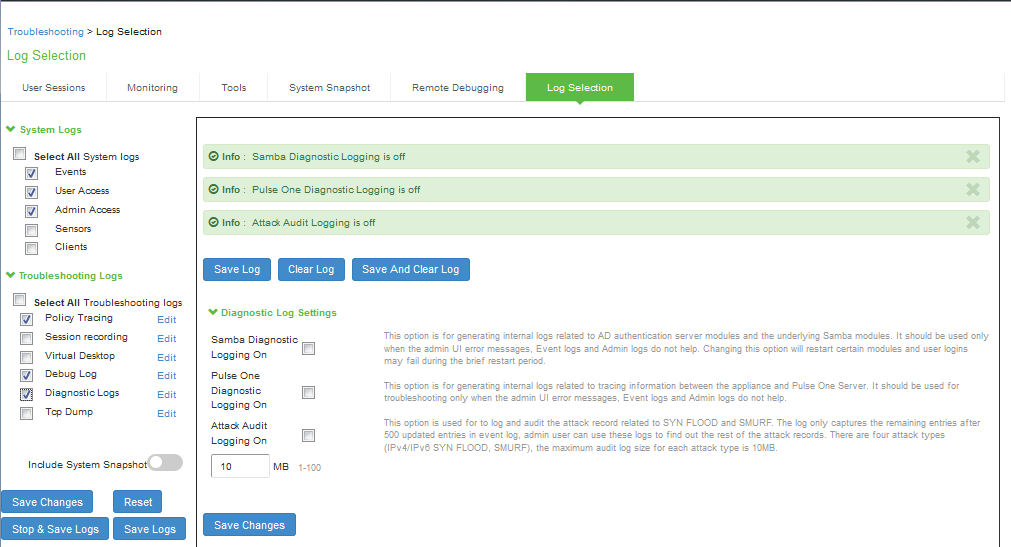 Log Selection Page