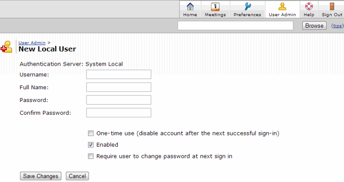 New Local User Configuration Page