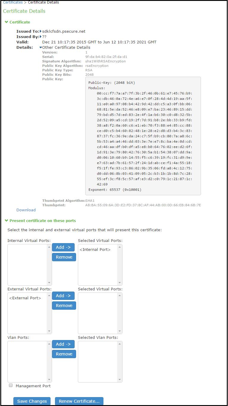 Certificate Details Page