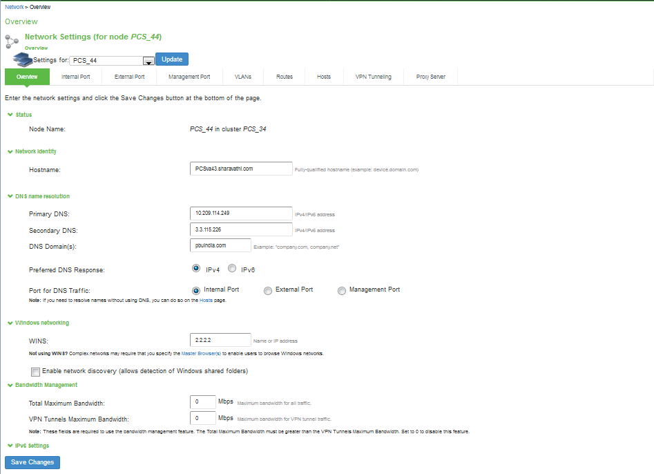 Network Services Configuration Page