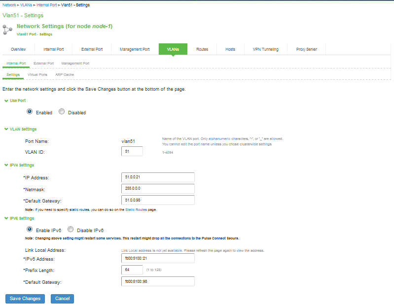 VLAN Port Configuration Page