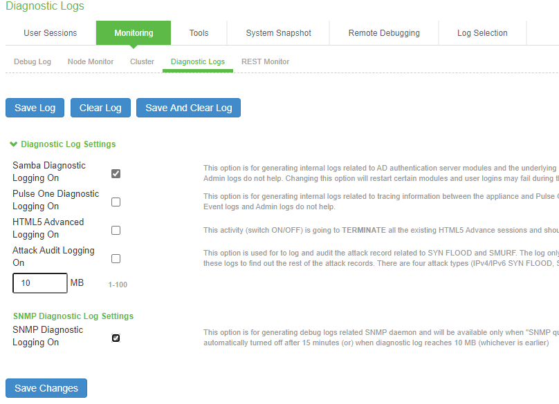 Samba Diagnostic Logging Configuration Page 