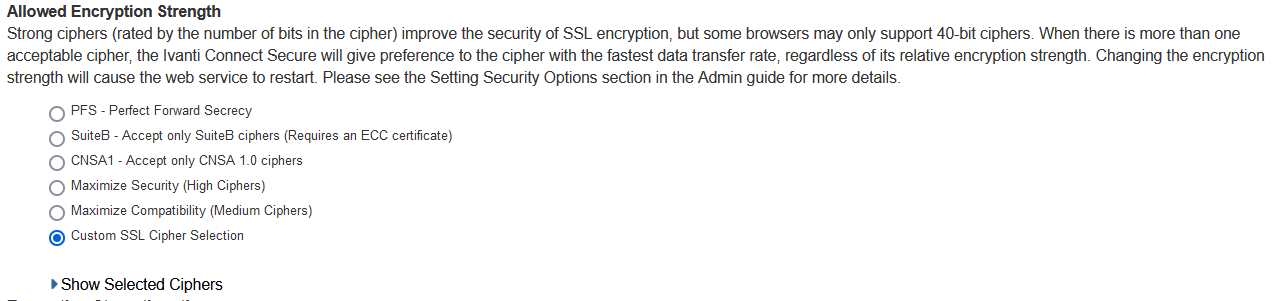 Setting Custom SSL Cipher Selections