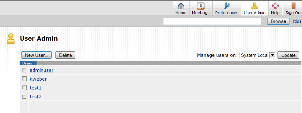 User Admin Page