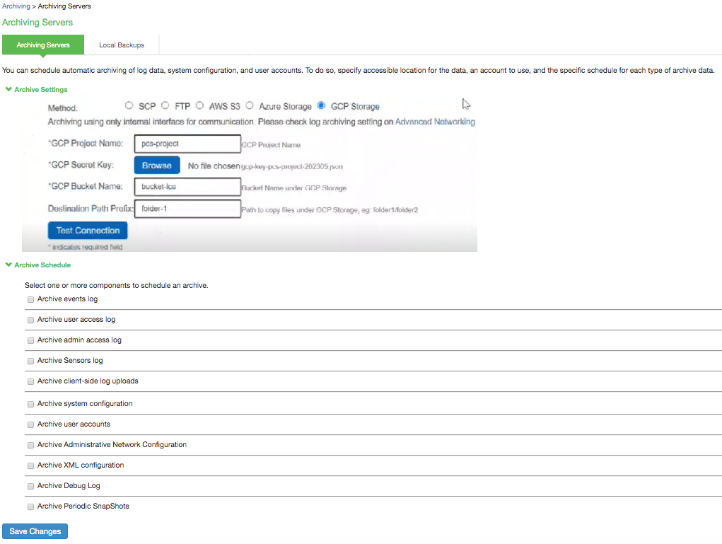 Archiving Configuration Page