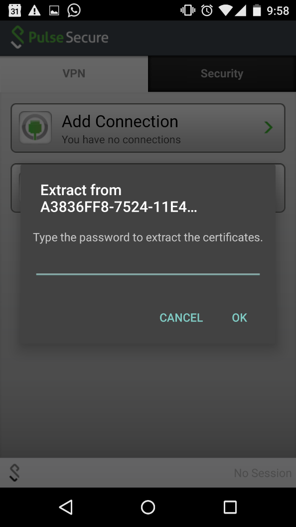 Certificate Password Page