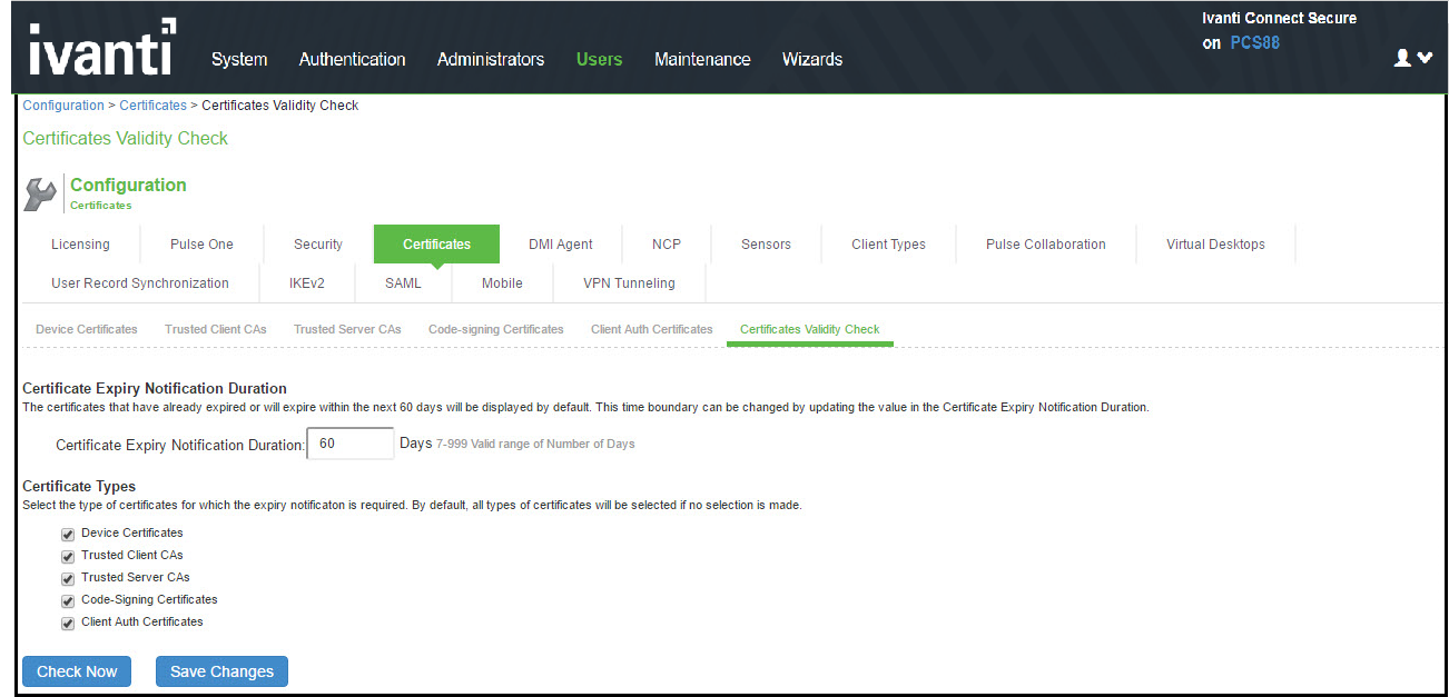 certificates validity check page