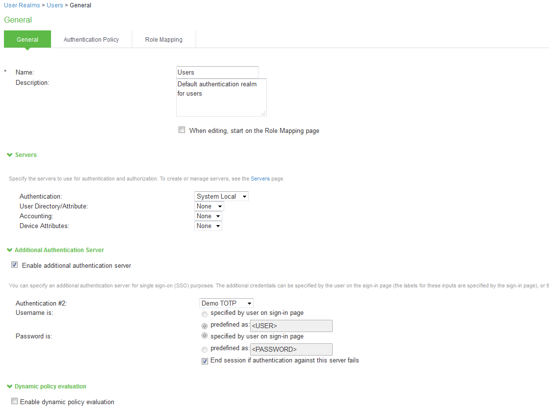 Configuring Admin/User Realm to Associate a TOTP Auth