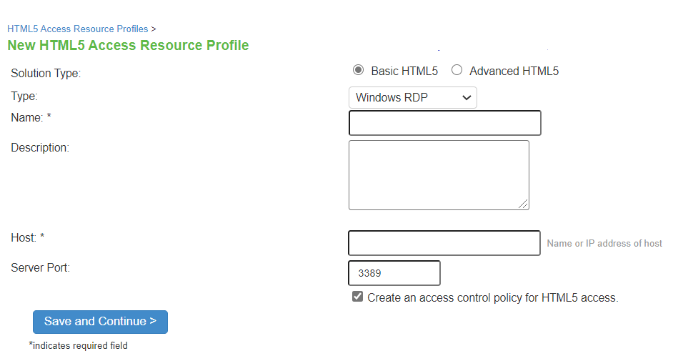 Creating a HTML5 Access Resource Profile
