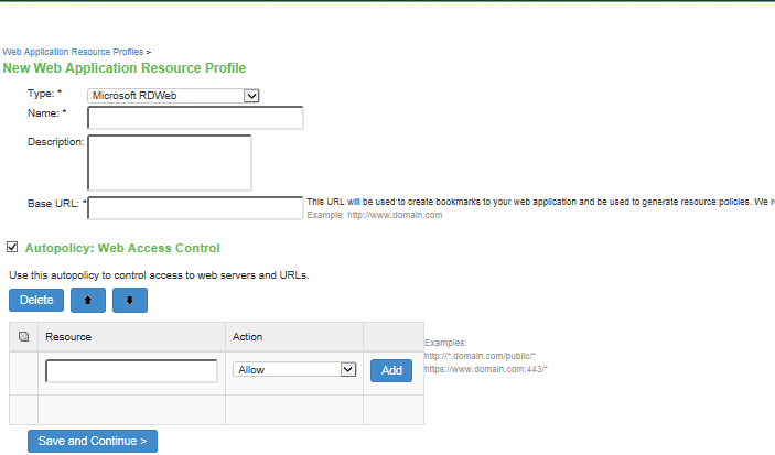 Resource Profiles Using the Microsoft RDWeb Template