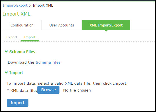Import XML File Configuration Page