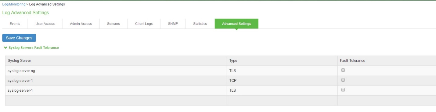 Log Events Settings Configuration Page