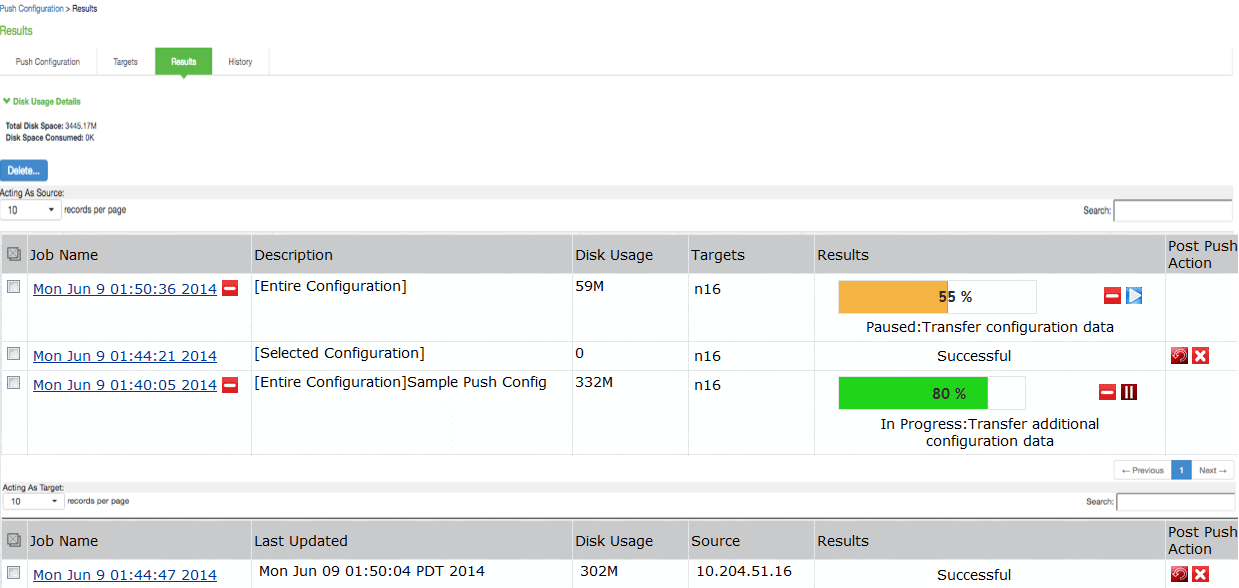 Push Configuration Results Page