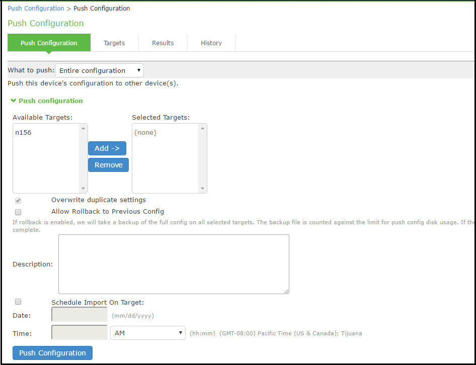 Push Configuration Selected Settings Page