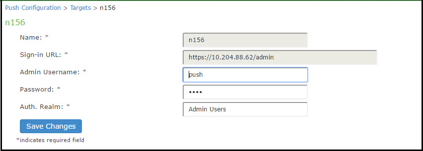 Push Configuration Targets Configuration Page