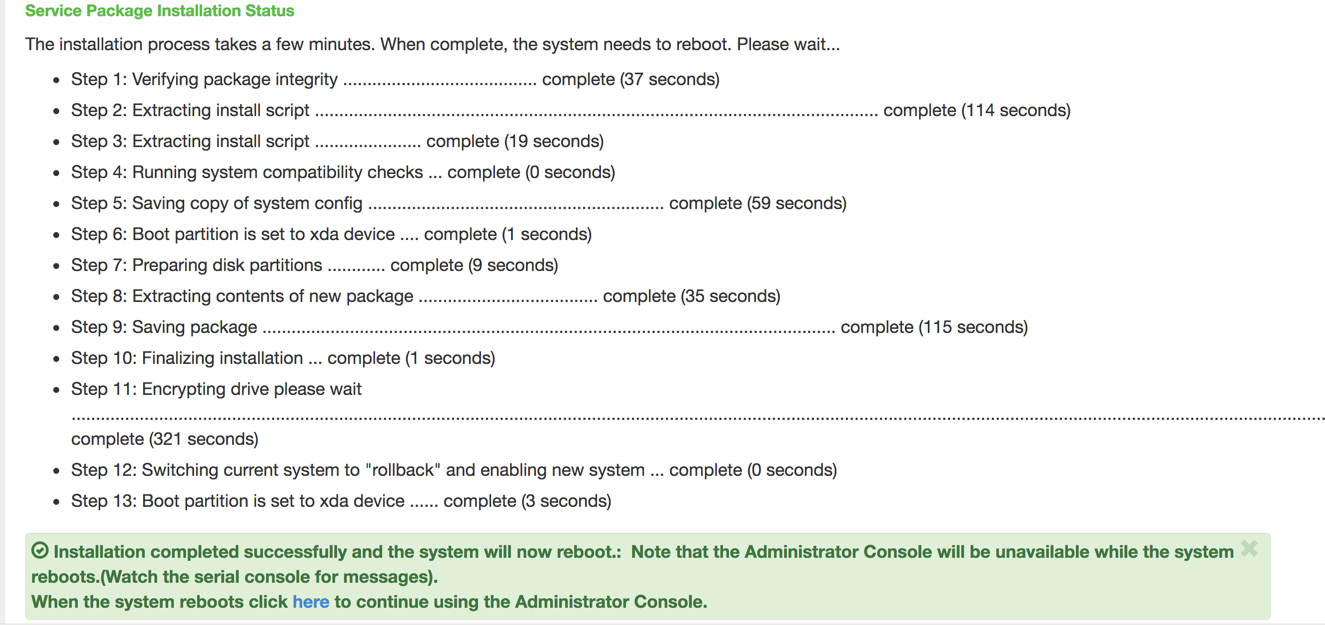 Software Upgrade Status Page