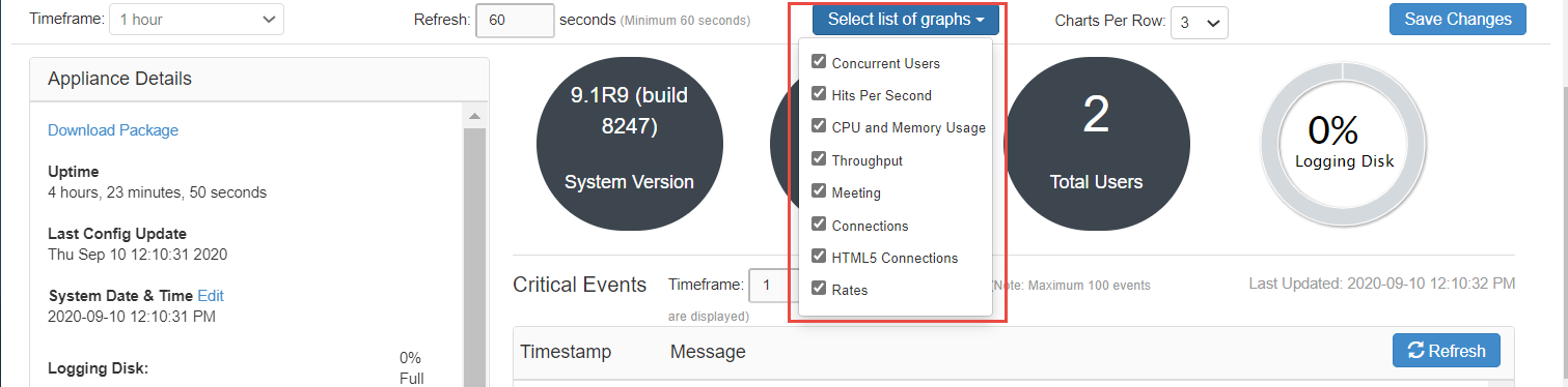 System Status Settings Configuration Page